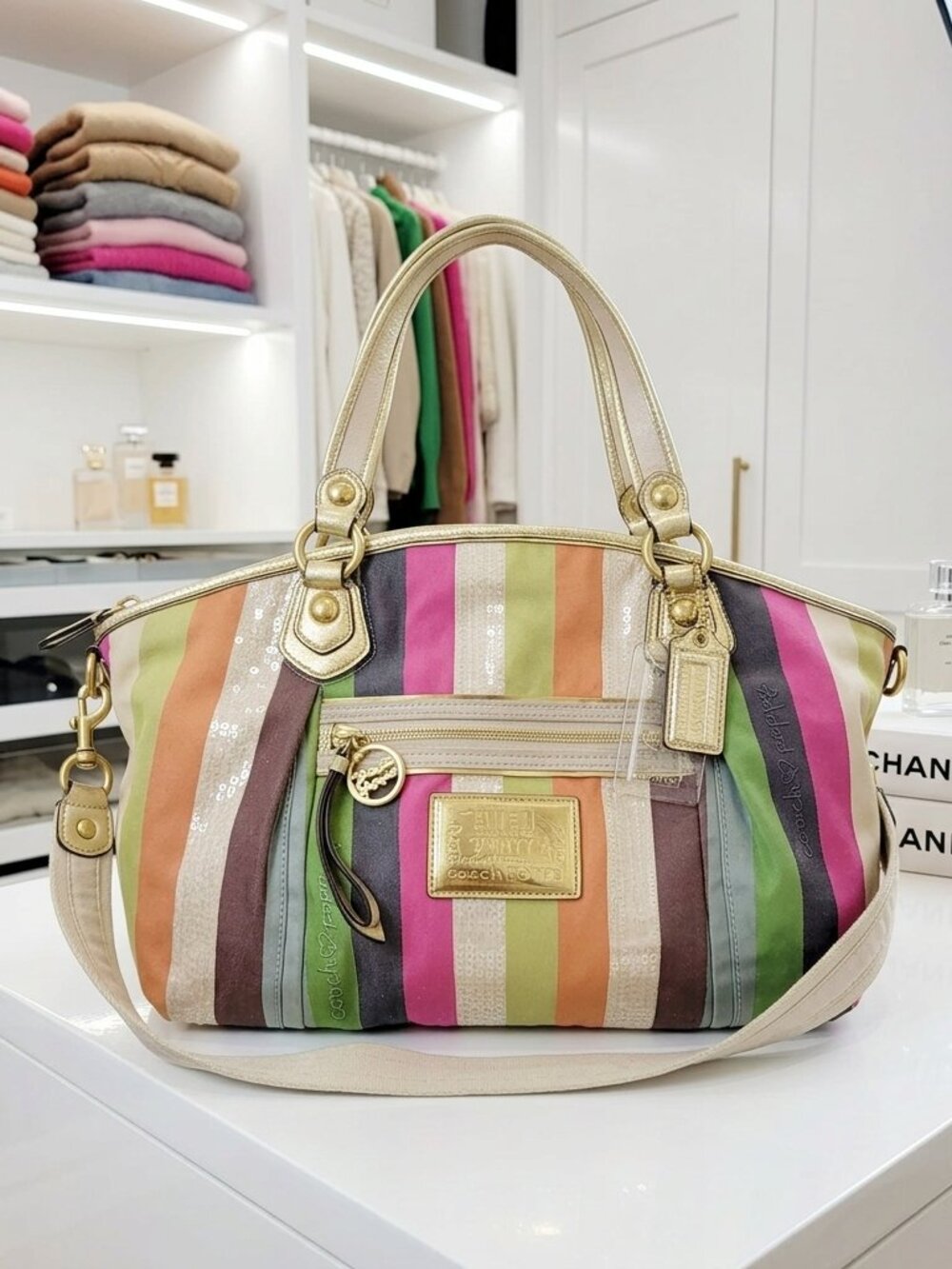 Coach Poppy Heritage Legacy Stripe Large Rocker Bag
